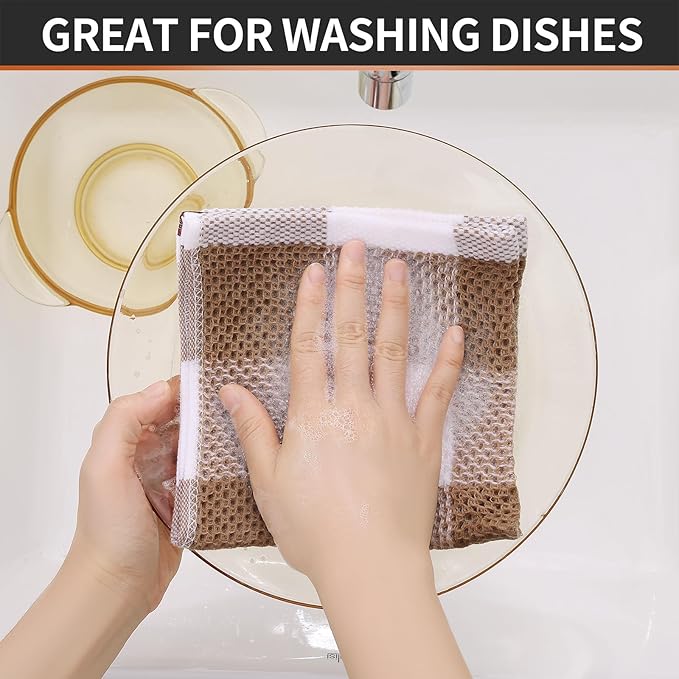 Homaxy 100% Cotton Waffle Weave Check Plaid Dish Cloths, 12 x 12 Inches - Image 4