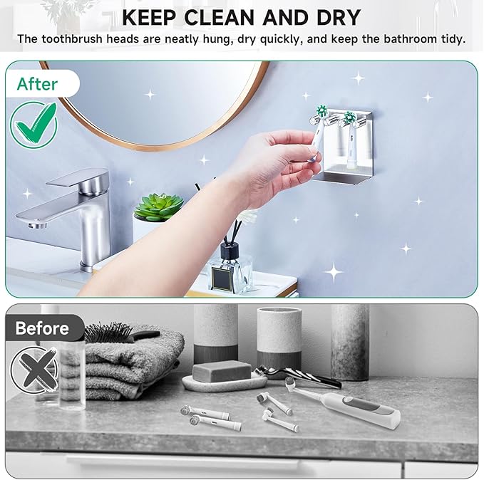 Electric Toothbrush Head Holder, Electric Tooth Brush Holder Desktop or Adhesive - Image 8
