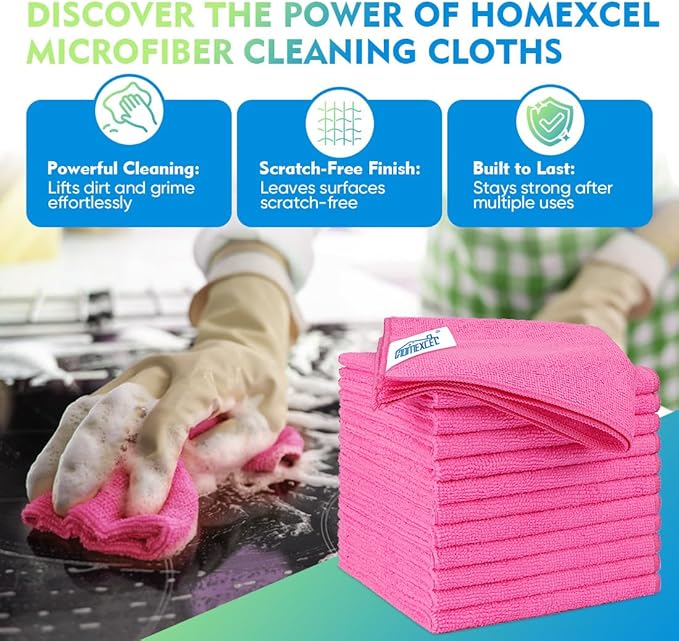 HOMEXCEL Pink Microfiber Cleaning Cloth 12 Pack, 12.5 x 12.5 inch Microfiber - Image 2