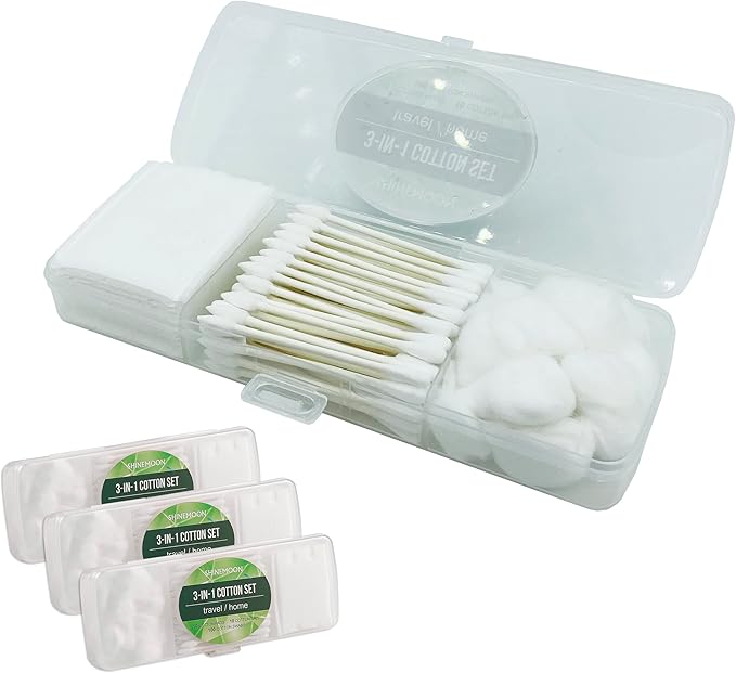 Travel Portable Cotton Swabs Set:100 Cotton Swabs, 10 Cotton Pads, 10 Cotton by SHINEMOON