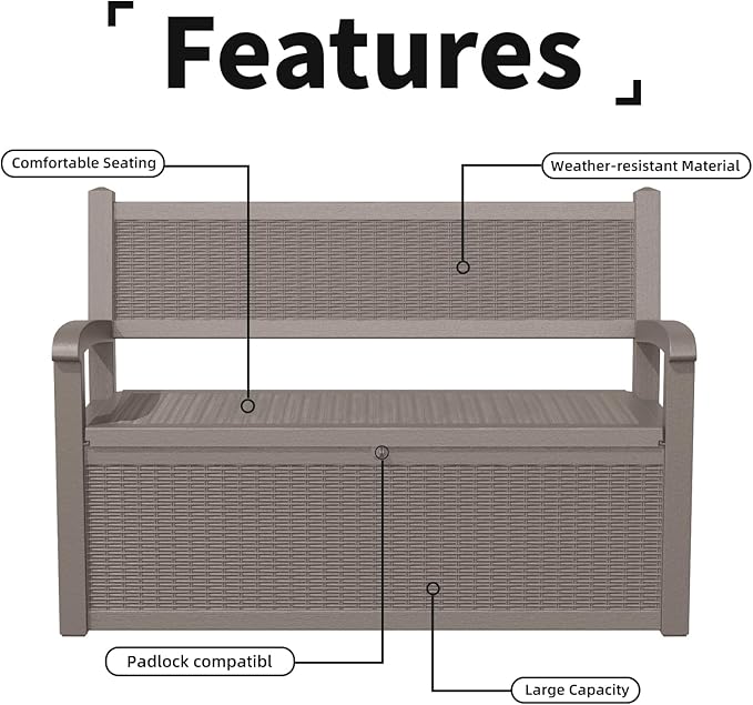 DRATO 75 Gallon Storage Bench Deck Box Outdoor Indoor,Lockable Durable All-Weather Seating with Hidden Storage,Deck Storage for Garden, Pool, Patio,Gray - Image 7