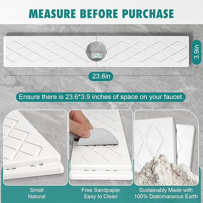 23.6 Inch Stone Faucet Mat for Kitchen Sink, Diatomite Absorbent Fast Drying - Image 2