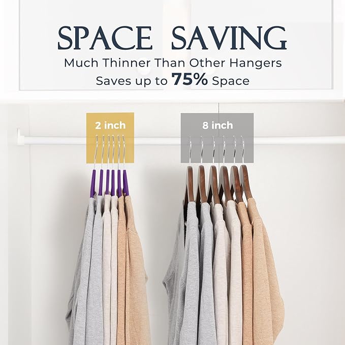 HOUSE DAY Noble-Purple Velvet Hangers 60 Pack, Non Slip Clothes Felt Hanger - Image 4