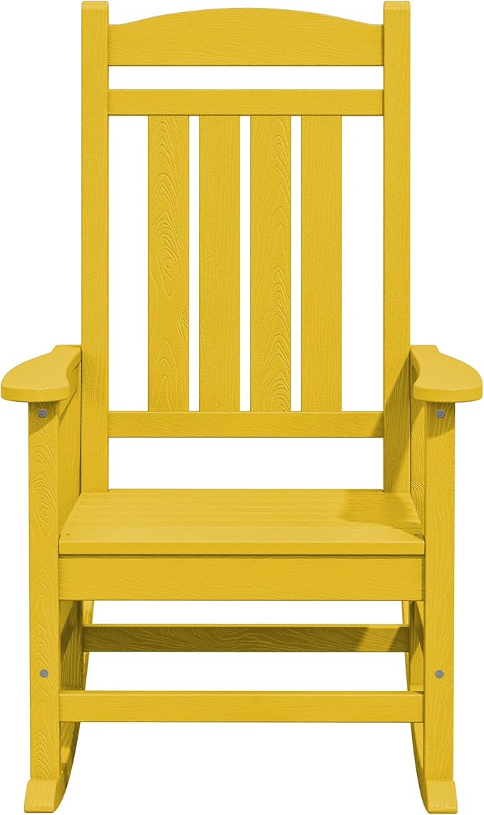 KINGYES HDPE Rocking Chairs Outdoor, Patio Rocking Chairs with 330lbs Support, Smooth Porch Rocker for Deck Lawn Yard, Yellow - Image 10
