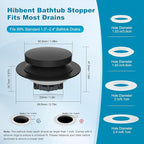 Hibbent 2 Pack 3 in 1 Metal Bathtub Drain Stopper, Universal Pop Up Tub Stopper - Image 3