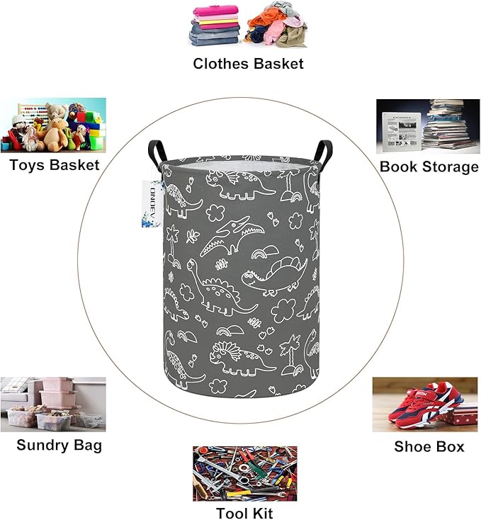Round Dinosaur Waterproof Laundry Hampers Gift Basket Children's Toy Organizer - Image 3