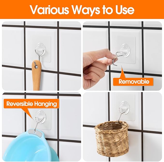 48 Pack Heavy Duty Adhesive Wall Hooks - Image 3
