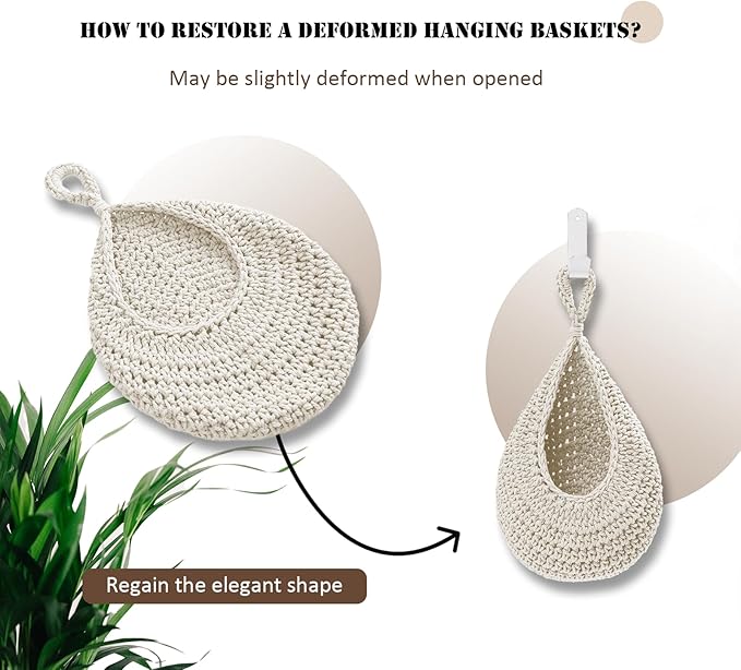 Hanging Fruit Large Basket Set of 3, Boho Wall Hanging Storage Basket - Image 4