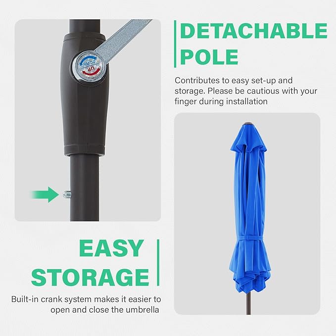 JEAREY 7.5FT Patio Umbrella Outdoor Market Umbrella with 6 Sturdy Ribs, Push Button Tilt/Crank Table Umbrella for Garden, Deck, Backyard and Pool, Royal Blue - Image 3