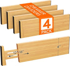 Lifewit 4" High 4 Pack Bamboo Drawer Dividers 31-40cm/12-16 Adjustable Wooden by Lifewit