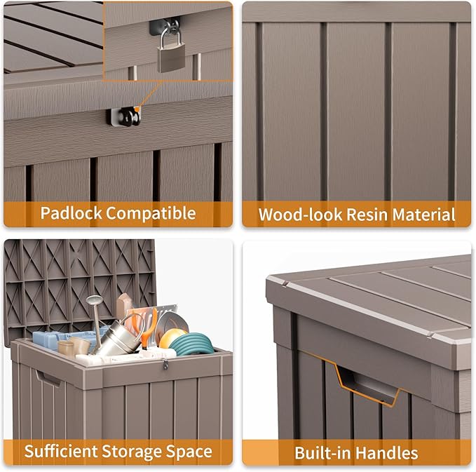 40 Gallon Resin Deck Box, Lockable Patio Outdoor Storage Box for Furniture, Garden Tools and Tools Storage, Waterproof Outside Storage Boxes - Grey - Image 5