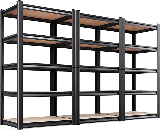 Set of 3 71"H Garage Shelving-5 Tier Garage Storage Shelves,Adjustable Heavy Duty Metal Shelving Unit and Storage Large Rack,Utility Steel Shelf For Warehouse Industrial Pantry Basement 71"x32"x14" by Unknown