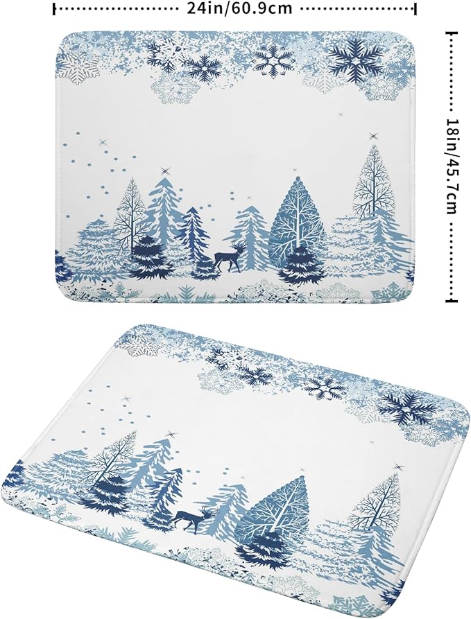 Giwawa Winter Blue Snowflake Dish Drying Mat Christmas Tree Kitchen Counter - Image 2