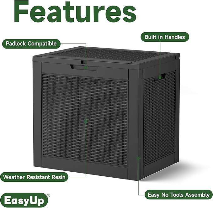 EasyUp 30 Gallon Resin Deck Box, Patio Outdoor Deck Box for Furniture, Garden Tools and Tools Storage, Waterproof Outside Storage Boxes(Black) - Image 3