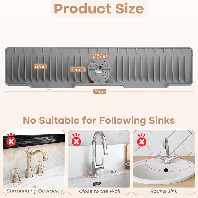 24 Inch Faucet Mat for Kitchen Sink, Silicone Sink Protector&Kitchen Sink - Image 2