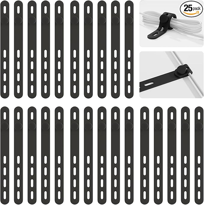 25Pack Silicone Cable Ties, Reusable Cord Organizer by TIKIWIK