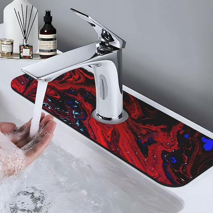 Red marble Kitchen sink faucet pad, strong water absorption, anti slip - Image 7
