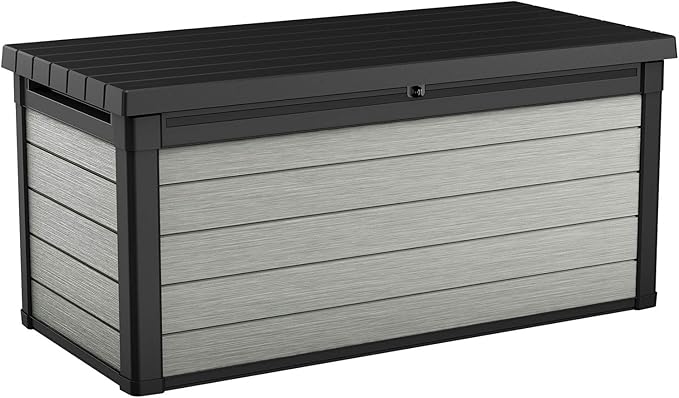 Keter Denali 150 Gallon Resin Large Deck Box with Double Wall 20mm Panels - Paintable and Drillable-Organization and Storage for Patio Furniture and Outdoor Items, Grey & Black by Keter