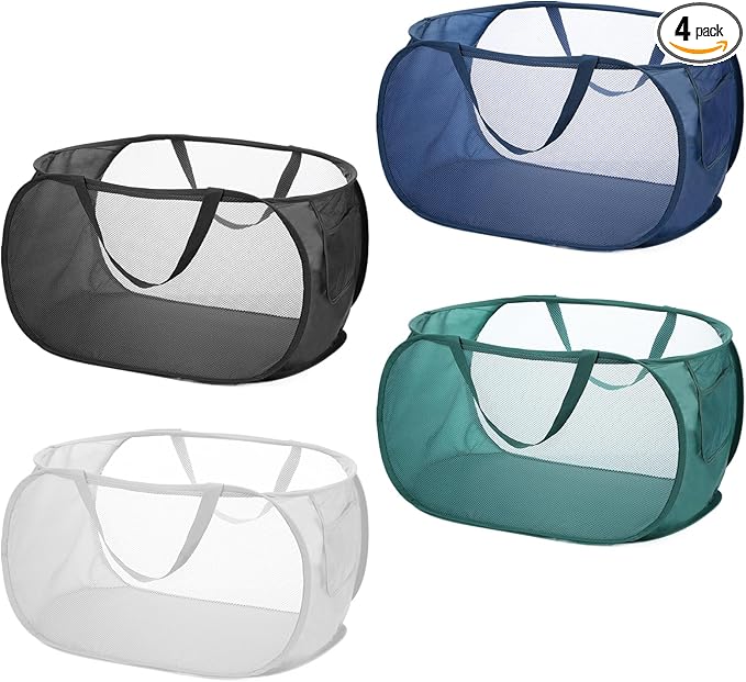 4 Pcs Popup Mesh Laundry Basket, Collapsible Laundry Hamper by Unknown
