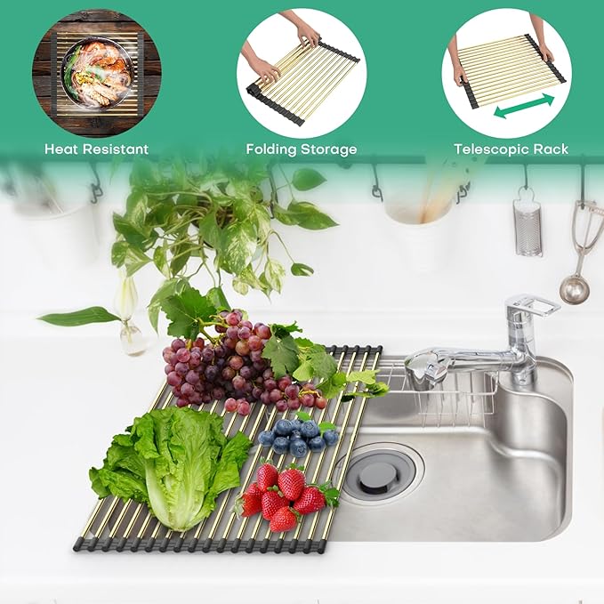 Large Telescopic Draining Rack, Non-Slip Silicone Rolling Dish Drainer Roll - Image 5