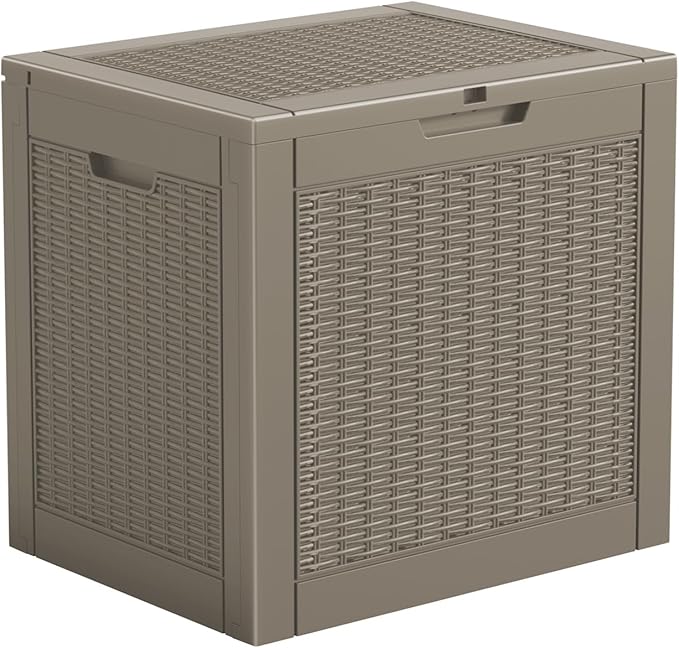 DRATO 34 Gallon Deck Boxes Resin Outdoor Storage Box UV Resistant Outside Deck Box with Lockable Lid for Patio Furniture（Grey，34 Gallon） by DRATOprovidesawarmandcozy
