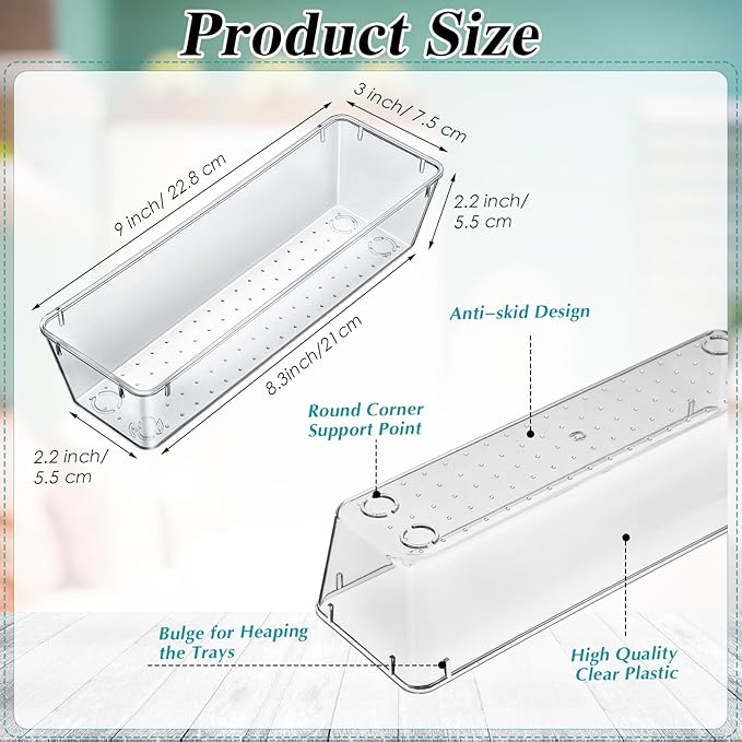 Maitys 12 Pcs Clear Drawer Organizer 9 x 3 x 2 Inches Plastic Rectangle Trays - Image 2