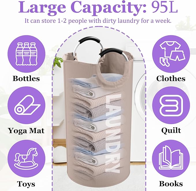 95L Folding Laundry Basket for Singles, Large Laundry Hamper - Image 2