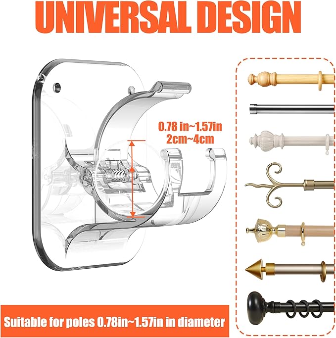 Adhesive Curtain Rods No Drilling Holder, No Drill Curtain Rod Brackets - Image 2