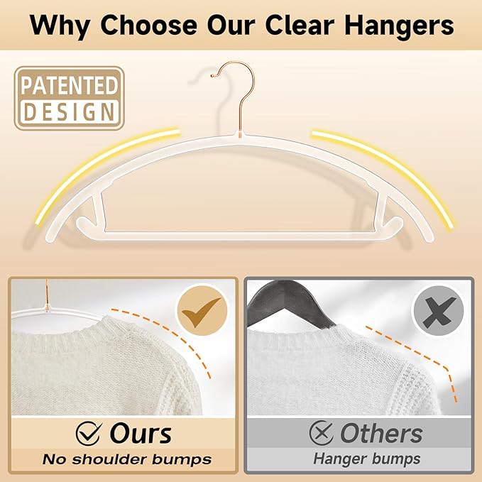 MIZGI Premium Clear Hangers Heavyduty-Acrylic No Shoulder Bump Suit Hangers - Image 3