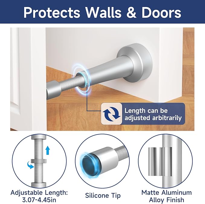 6Pcs Adjustable Door Stopper, 3.07-4.45in Aluminum Door Stoppers - Image 5