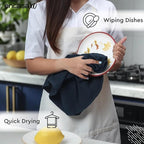 Encasa XO Kitchen Dish Towels Set | Navy Blue | Waffle Weave and Flat Hand Tea - Image 4