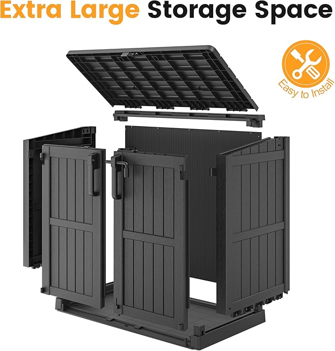 LHBcraft Outdoor Storage Cabinet 36 Cu Ft with Lockable Doors, Portable Horizontal Resin Storage Shed - Easy to Assemble, Waterproof Small Storage Shed with Floor Black - Image 8