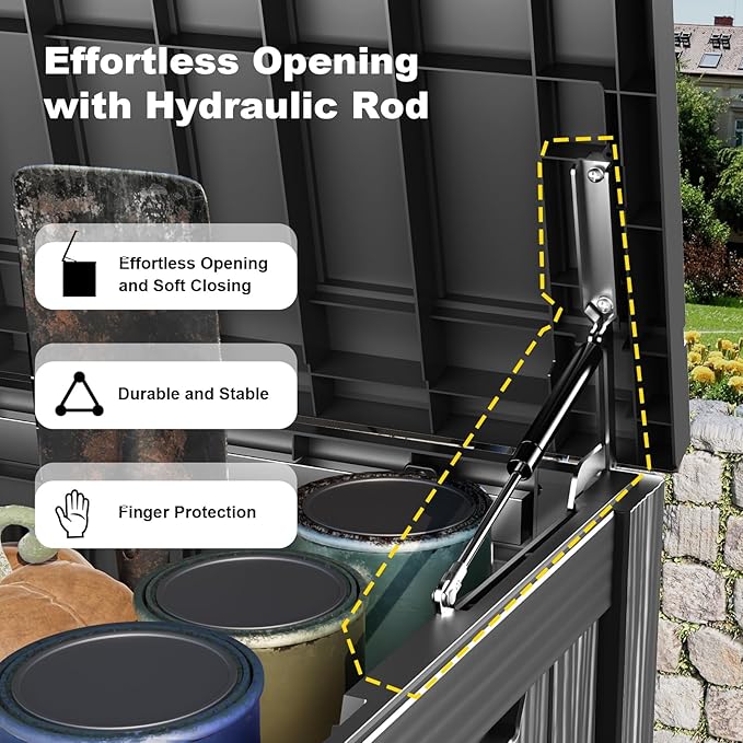 150 Gallon Outdoor Storage Box, Weather Resistant & Waterproof Resin Deck Box with UV Protection, Rattan Black Patio Storage Cabinet for Garden, Patio, Porch, Poolside(Black) - Image 3
