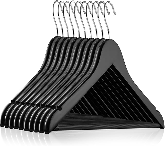Casafield - 10 Black Wooden Suit Hangers - Premium Lotus Wood by Casafield