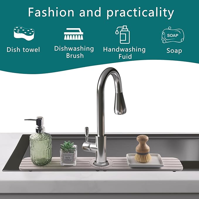 Drying Stone Faucet Mat for Kitchen Sink, Diatomite Faucet Handle Drip Catcher - Image 2