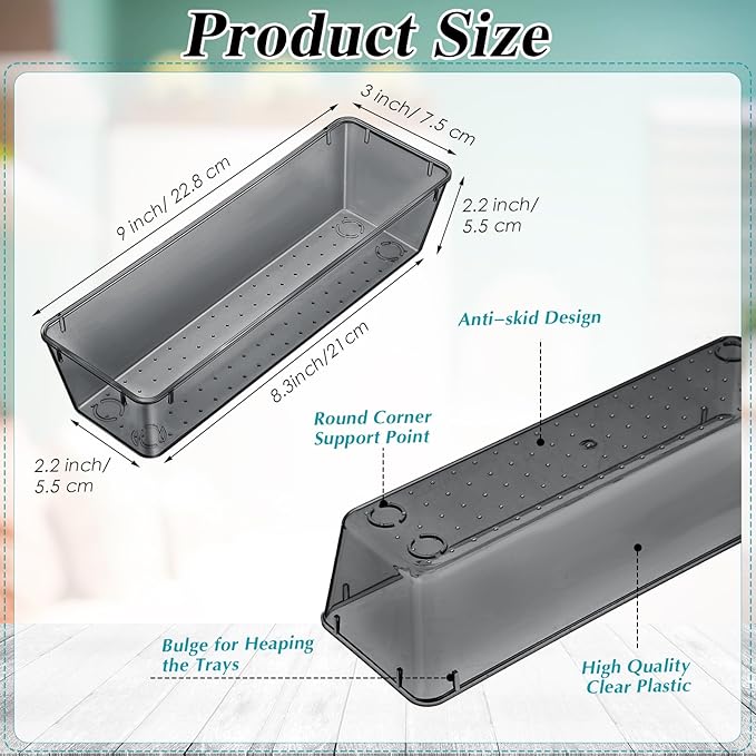 Maitys 12 Pcs Clear Drawer Organizer 9 x 3 x 2 Inches Plastic Rectangle Trays - Image 2