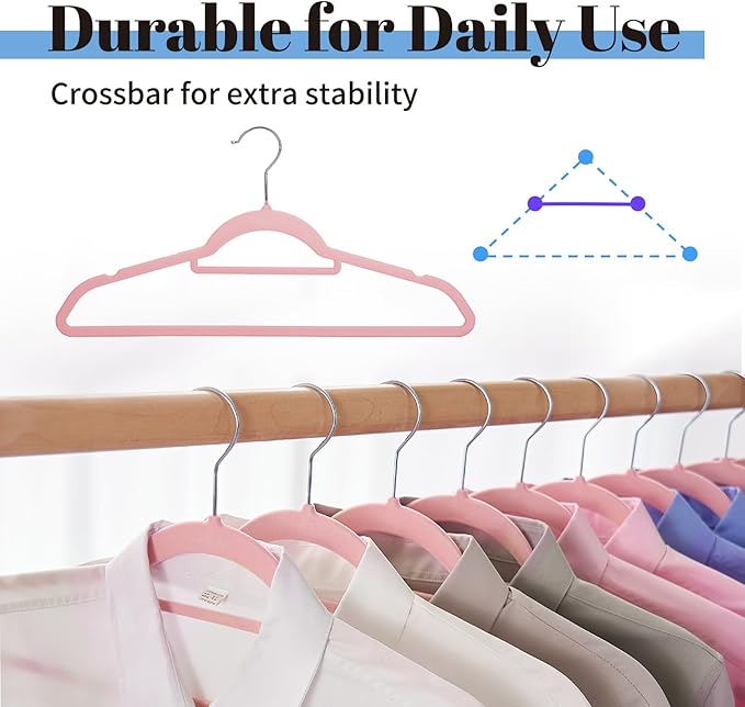 Smartor Pink Velvet Hangers 20 Pack, Space Saving Clothes Hanger - Image 4