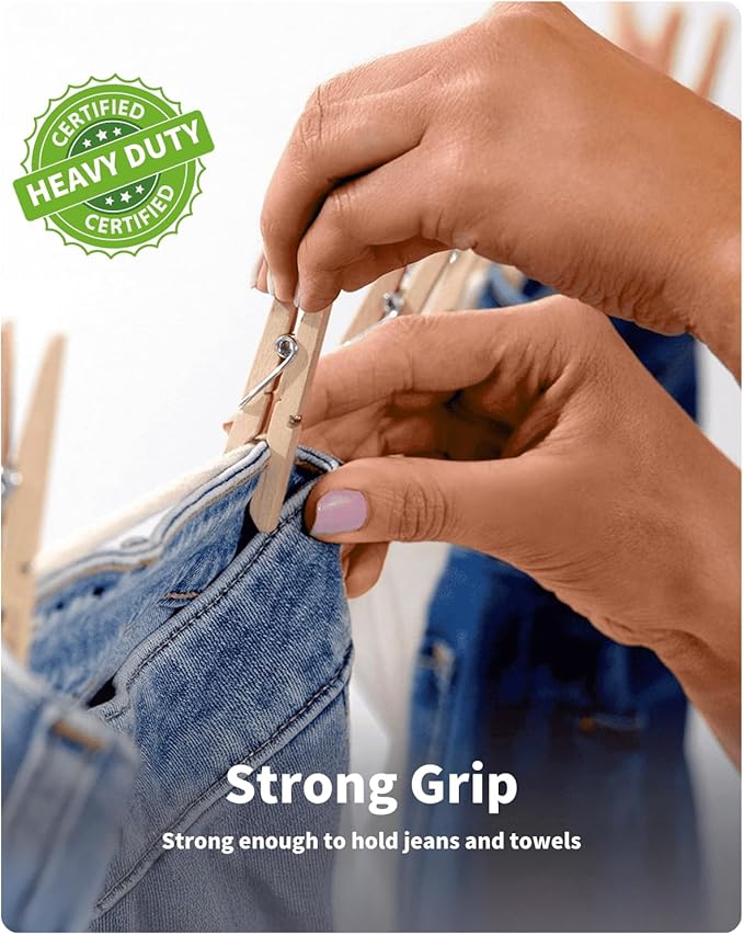 Clothes Pins Wooden Clothespins, Heavy Duty Outdoor Large Pegs 3.55 Inch 50 Pack - Image 4