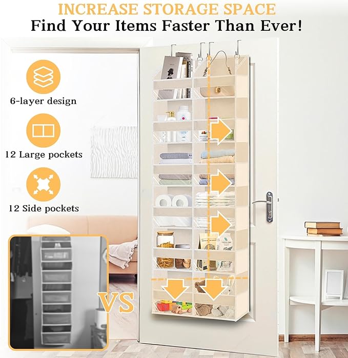 2 Pack Over The Door Organizer 6 Tiers, Extra Large Behind Door Storage of 12 - Image 2