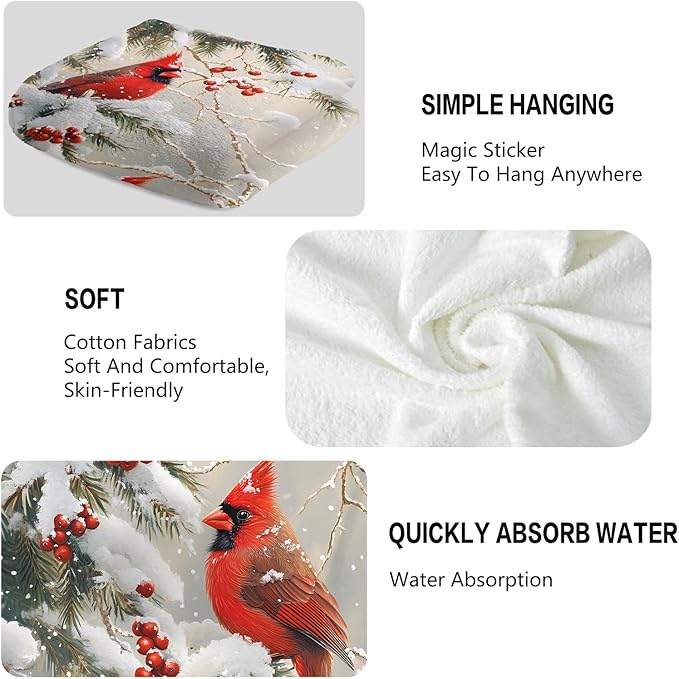 Red Birds Hand Towels Decorative Berry Branch Winter Kitchen Towels Soft - Image 3