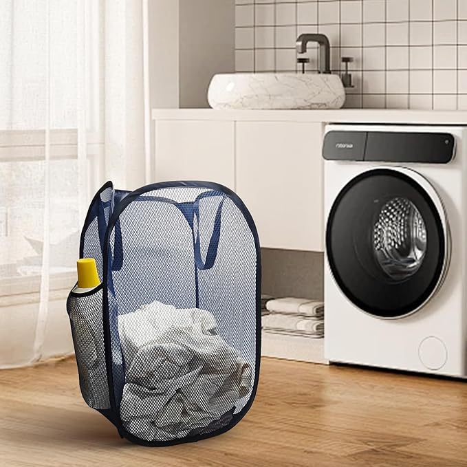 The upgraded pop-up laundry basket features a breathable side pocket mesh design - Image 6