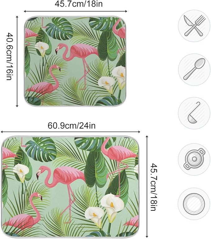Tropical Palm with Lily and Flamingo Dish Drying Mat - Image 3