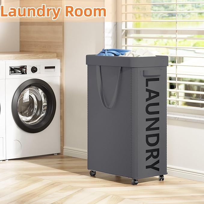 Laundry Basket with Wheels, 90L Rolling Laundry Hamper with Wheels, Large - Image 2