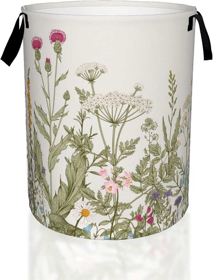 Laundry Hamper, Retro Wild Flowers Botanical Laundry Basket, Waterproof by UIUPRO