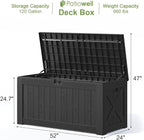 Patiowell 120 Gallon Large Deck Box, Outdoor Lockable Storage Box for Gardening Tools, Waterproof Deck Box for Patio Furniture, Black - Image 6