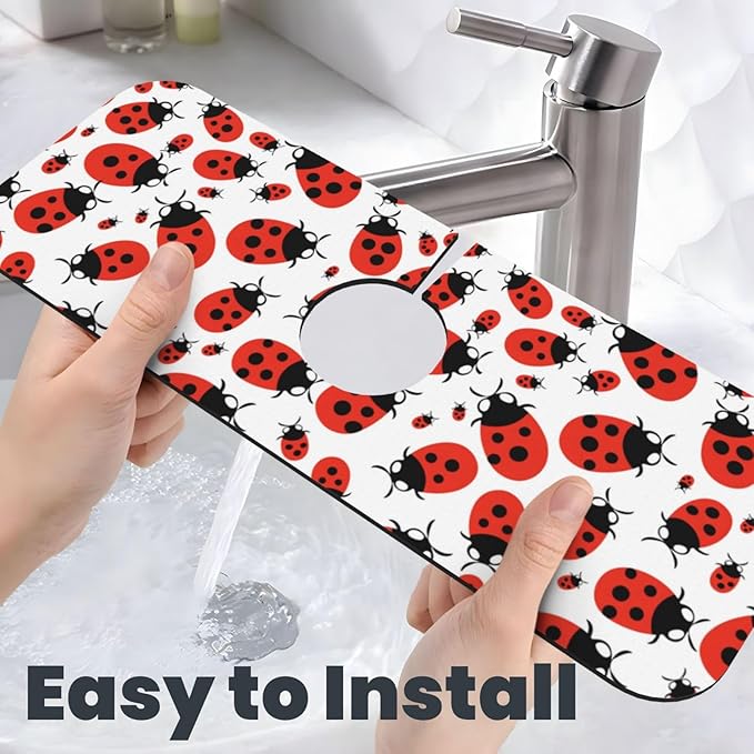 Kitchen Sink Splash Guard Faucet Mat Ladybug Cartoon 15"x5.5", Diatom Mat - Image 6