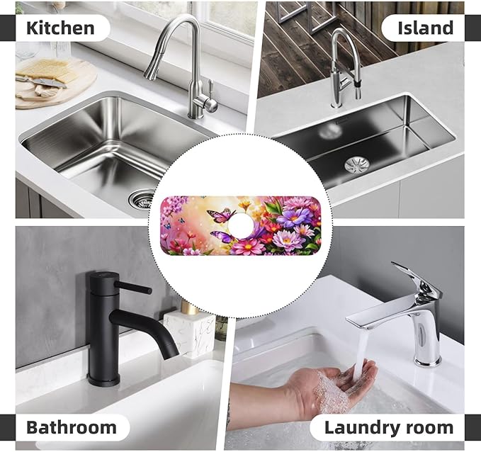 Pink butterfly flower Kitchen sink faucet pad, strong water absorption - Image 8