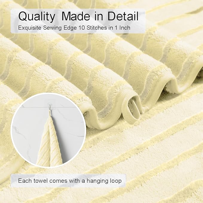 4 Pcs Light Yellow Cabana Stripe Large Bath Towels 35"x70" Oversized Bath Sheet - Image 6