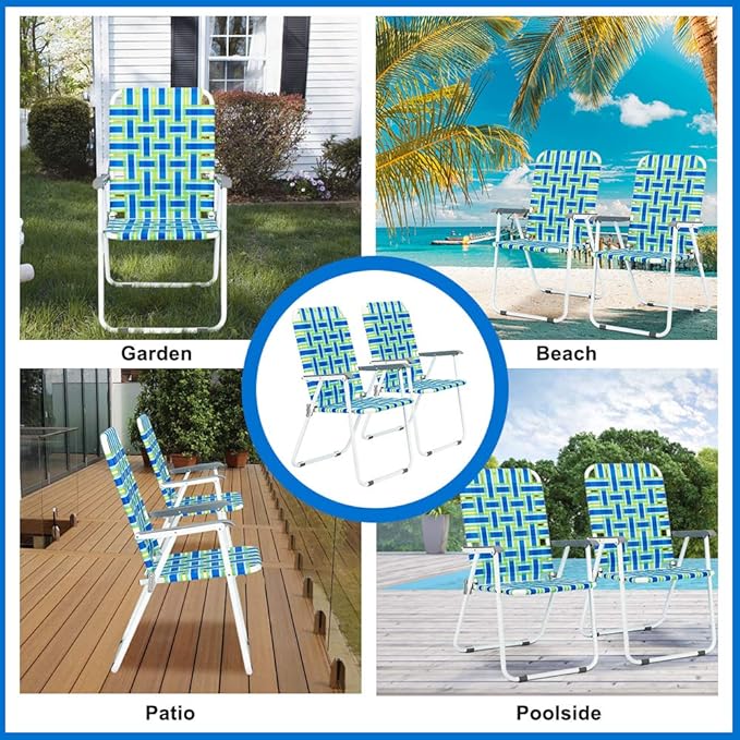 VINGLI Patio Lawn Webbed Folding Chairs Set of 4, Outdoor Beach Chair Portable Dining Chair for ir for Outdoor Yard, Garden(Blue, Classic) - Image 8