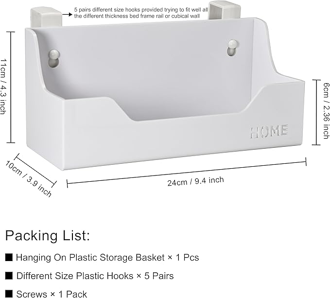 Bedside Caddy Hanging Storage Basket Little Size Plastic Beside Shelf Hang-on - Image 2